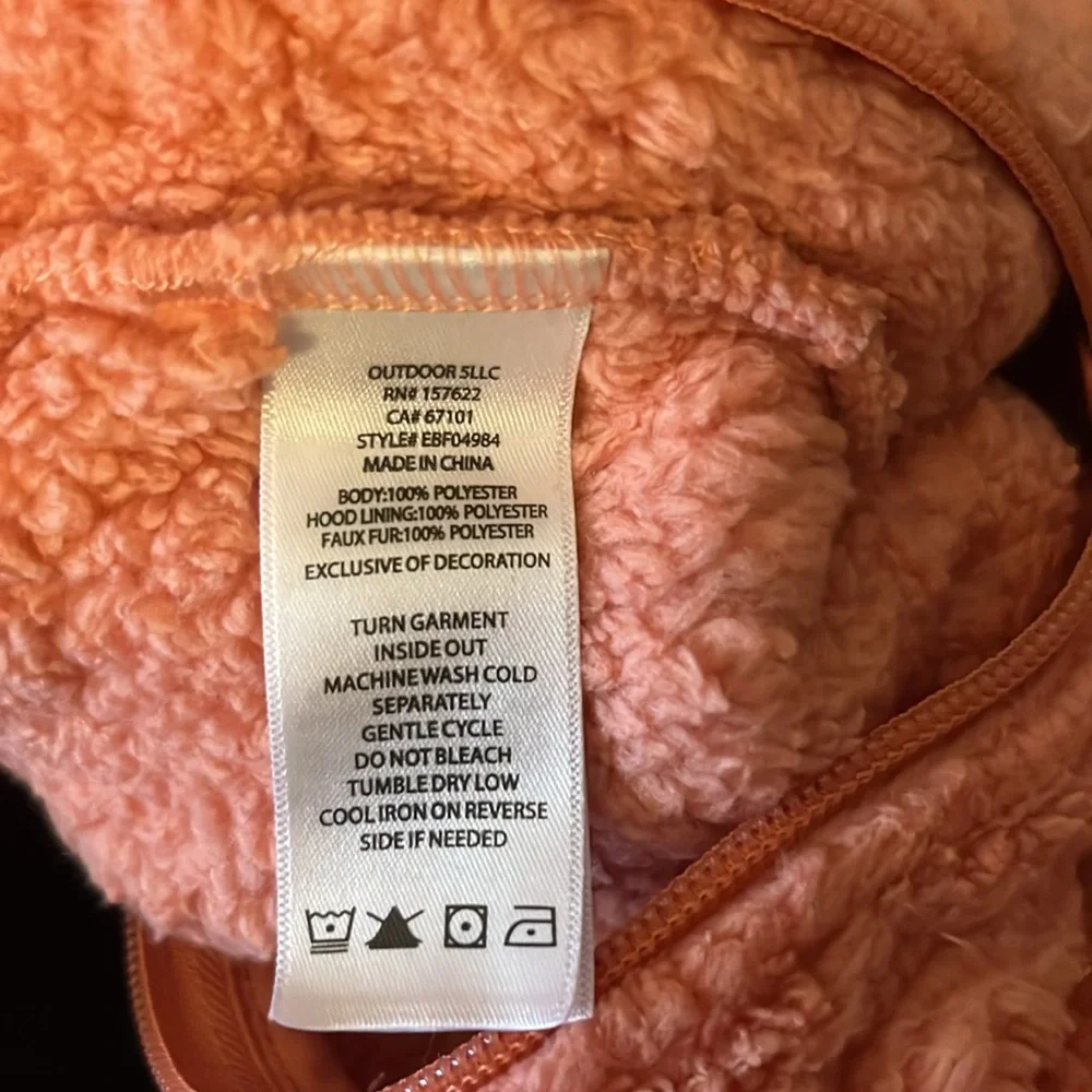 Eddie Bauer Coral Infant Baby Fleece Plush Teddy Bear Hoody Onesie Snuggy 0-3 mo